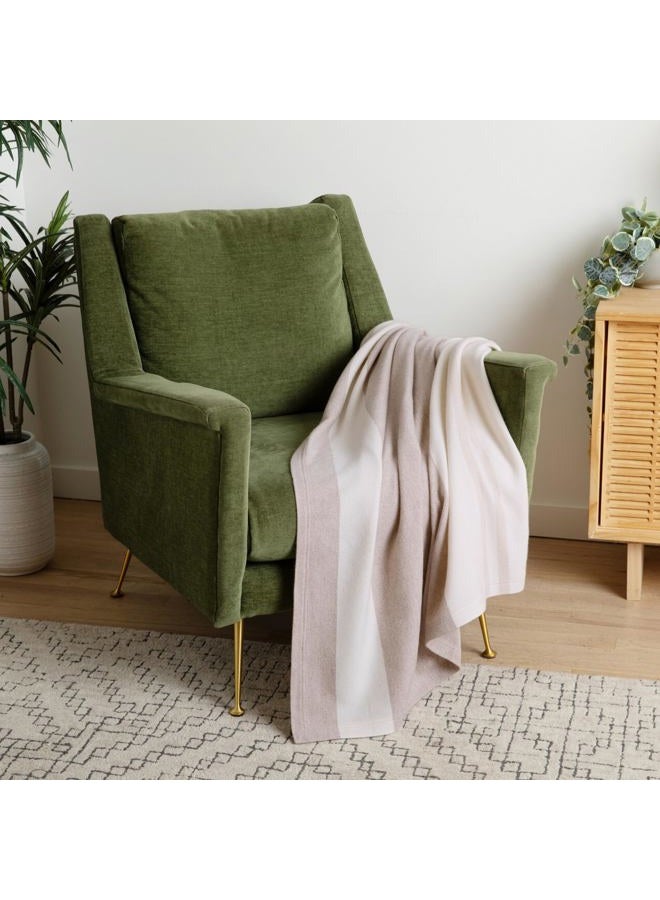 Jet&Bo 100% Pure Cashmere Throw Blanket for Couch, Sofa & Bed, Ultra Soft Woven Cashmere Blanket Throw, Large Full Size 73” x 54”, Off-White, Beige, Brown, Stripe Pattern - Image 3