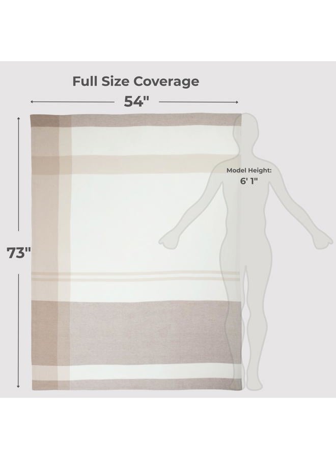 Jet&Bo 100% Pure Cashmere Throw Blanket for Couch, Sofa & Bed, Ultra Soft Woven Cashmere Blanket Throw, Large Full Size 73” x 54”, Off-White, Beige, Brown, Stripe Pattern - Image 5