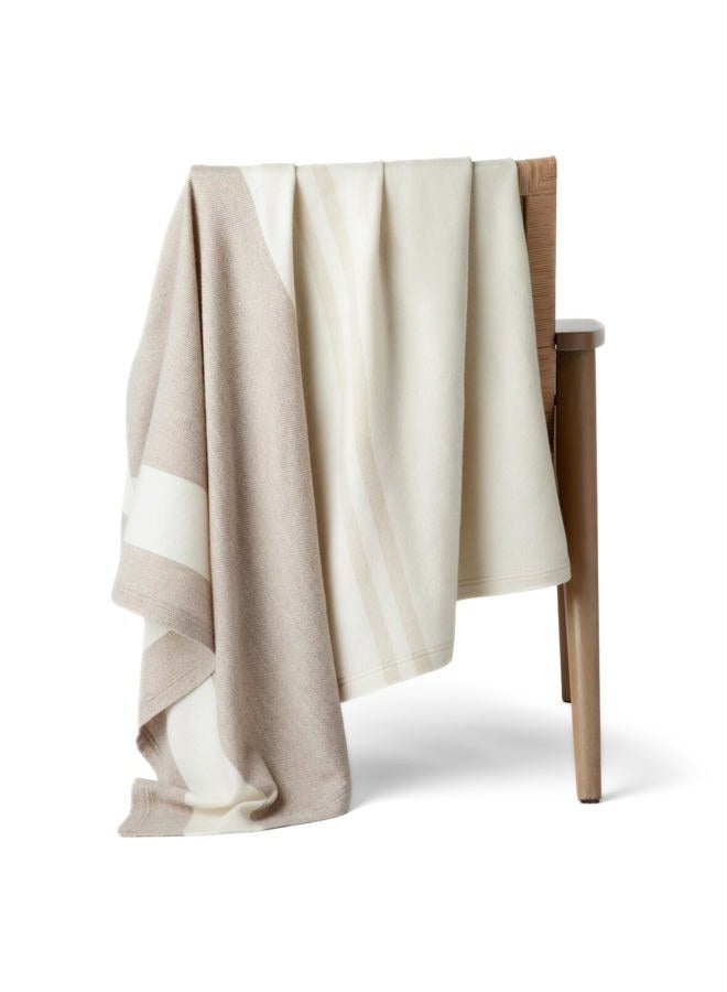 Jet&Bo 100% Pure Cashmere Throw Blanket for Couch, Sofa & Bed, Ultra Soft Woven Cashmere Blanket Throw, Large Full Size 73” x 54”, Off-White, Beige, Brown, Stripe Pattern - Image 1