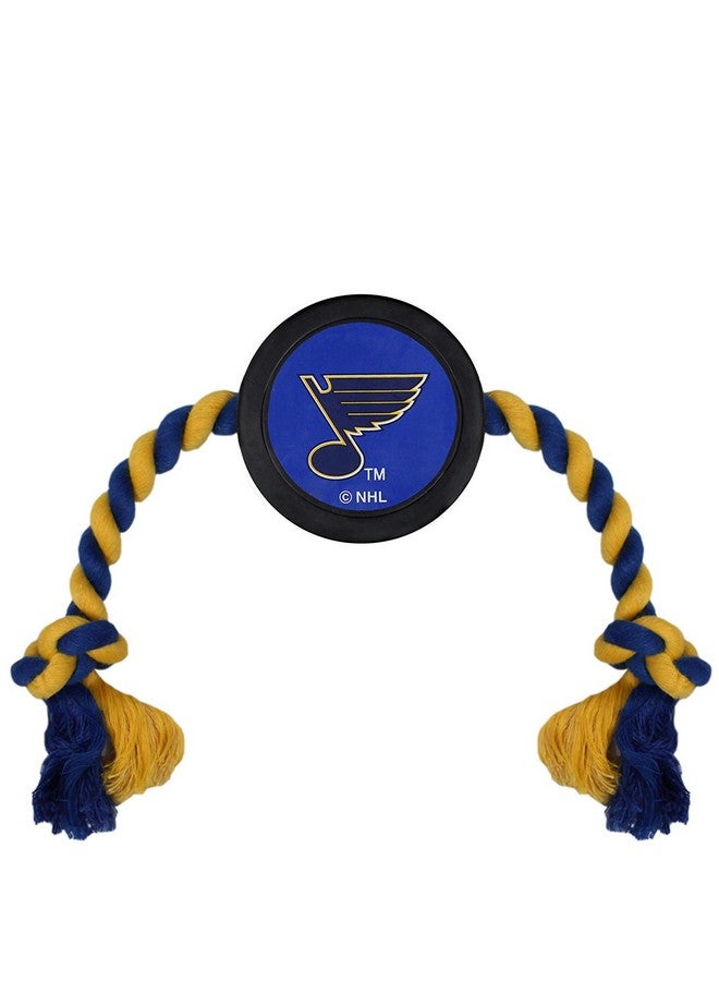 Pets First Dog Rubber Toy Tough Rubber With HeavyDuty Dog Rope Tug Toy. Nhl St. Louis Blues Puck Toy For Dogs & Cats. Play Hockey With Your Pet With This Licensed Dog Puck Rubber Cool Toy! - Image 1