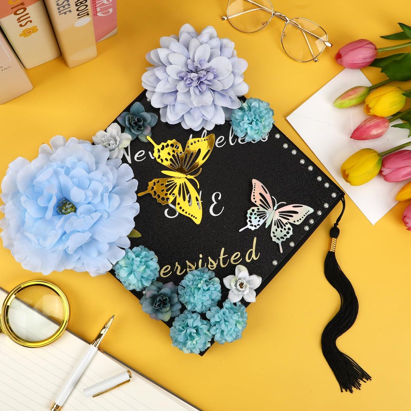 UPINS Glitter Heavyweight Premium Construction Paper for Grad Caps, 16 Sheets Graduation Cap Decorations Topper Blank Base Graduation Party Supplies with 64 Adhesive Sticky Dots Black - Image 4
