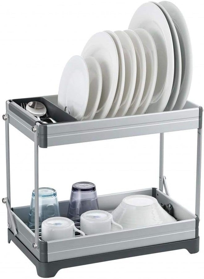 GLOWICK Multifunctional 2-Tier Dish Drying Rack Rustproof Kitchen Dish Drying Rack Space-Saving Rack with Drain Board with Utensil Holder & Cup Holder (1Pcs) - Image 1