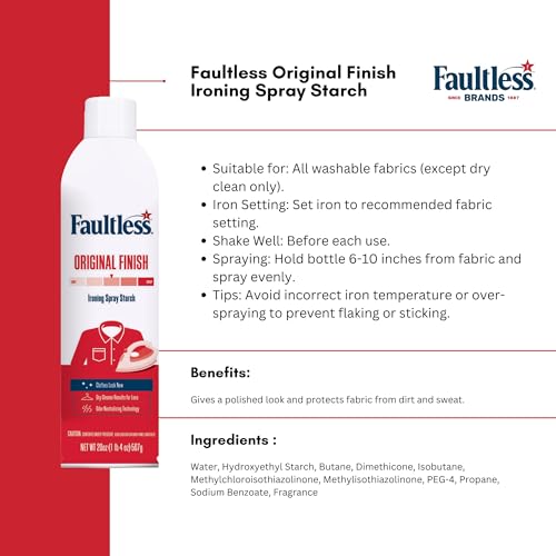 Faultless Original Ironing Spray Starch 567g, Gives Stiff and Crisp Finish, Wrinkle-Free, Dry Cleaner Results at Home, Odor-Neutralizing, Easy Iron Aid, Imported from USA - Image 5