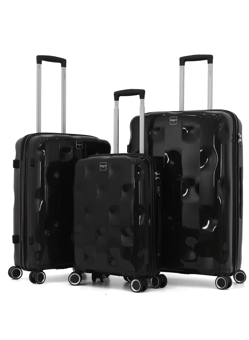 امريكان فلاير American Flyer 3-Piece Hardside Spinner Luggage Set - Glossy Black with Textured Dent Design