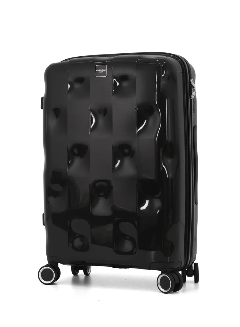امريكان فلاير American Flyer 3-Piece Hardside Spinner Luggage Set - Glossy Black with Textured Dent Design