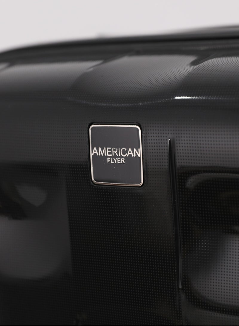 AMERICAN FLYER أمريكان فلاير - مجموعة حقائب دوارة صلبة من 3 قطع - أسود لامع مع تصميم مطب مشبك - Image 4