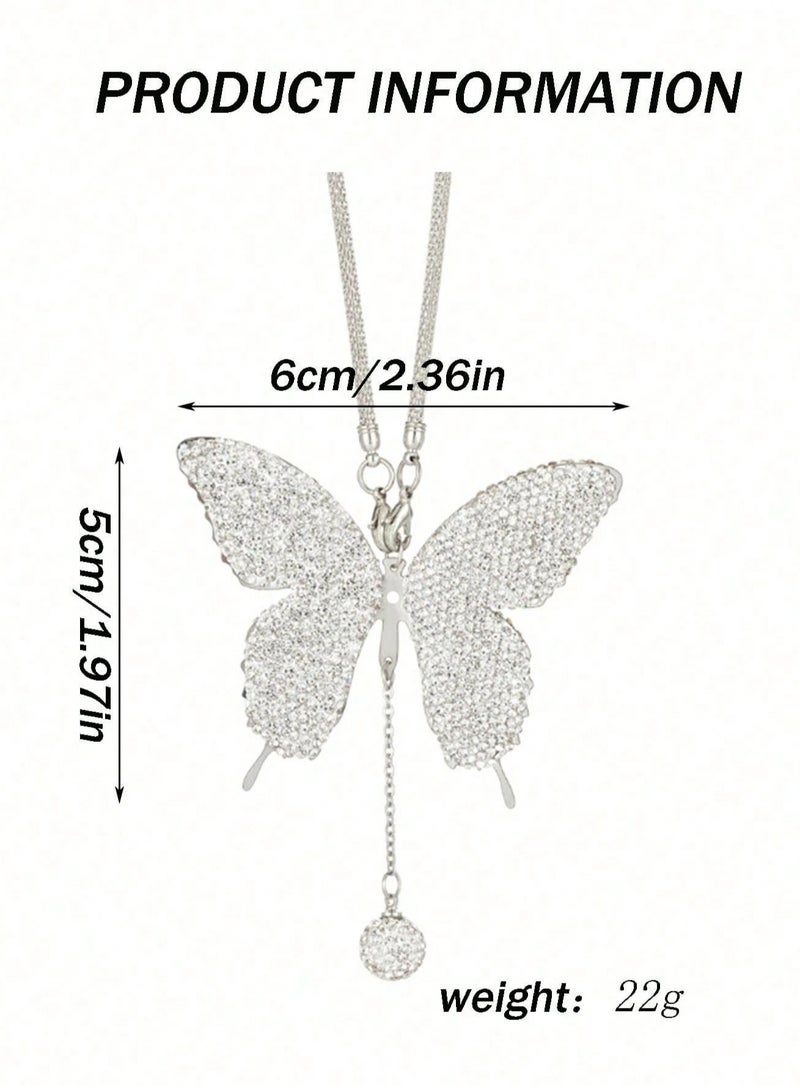 Car Decoration Shiny White erfly Design – Elegant Feminine Car Accessory – Rearview Mirror Hanging Ornament - Image 2