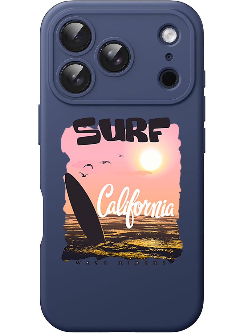 Theodor Protective Slim Fit Case Liquid Silicone Cover with Full Body Protection Anti-Scratch Shockproof Case For Apple iPhone 17 Pro (Blue) Surf California - Image 1