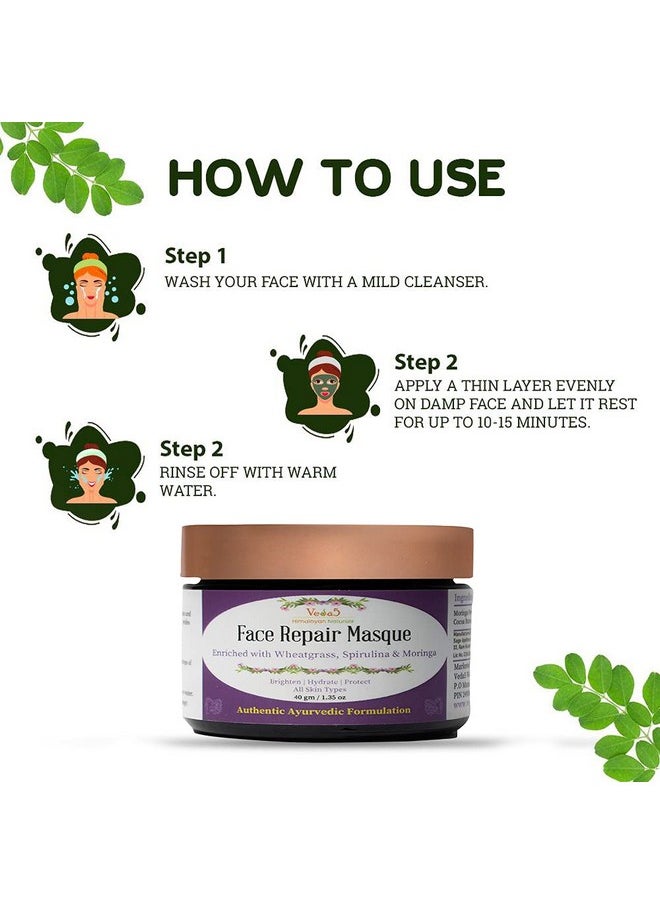 VEDA5 - Face Repair Masque With Wheatgrass, Spirulina & Moringa | Detoxification & Treatment Of Dark Circles, 40G - Himalayan Naturals - Image 1