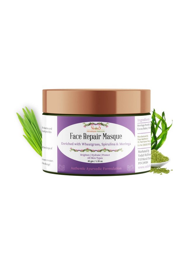 VEDA5 - Face Repair Masque With Wheatgrass, Spirulina & Moringa | Detoxification & Treatment Of Dark Circles, 40G - Himalayan Naturals - Image 1