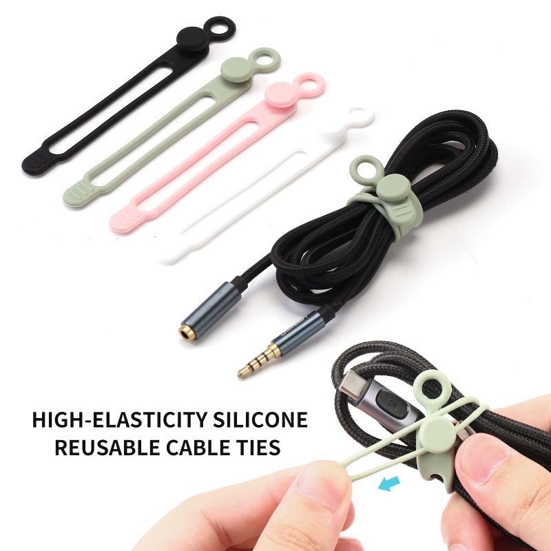 UMUST [12Park]UMUST Silicone Cable Ties, Reusable Cable Management Organizer, Cord Tie,Multipurpose Elastic Cord Organizer for Bundling and Fastening Cable Cords Wires(black,white,pink,green) - Image 3