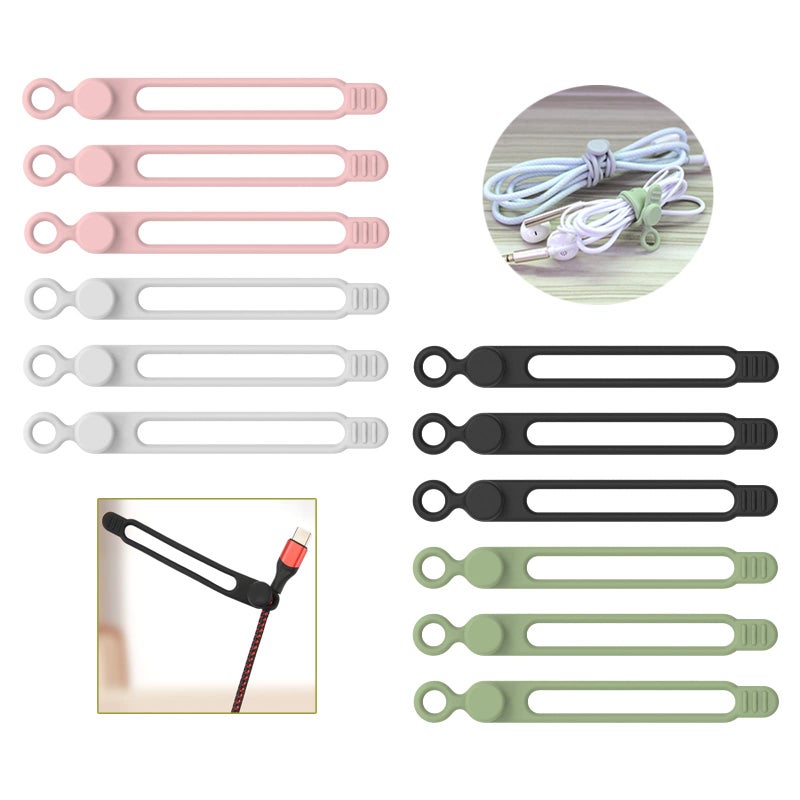 UMUST [12Park]UMUST Silicone Cable Ties, Reusable Cable Management Organizer, Cord Tie,Multipurpose Elastic Cord Organizer for Bundling and Fastening Cable Cords Wires(black,white,pink,green) - Image 1