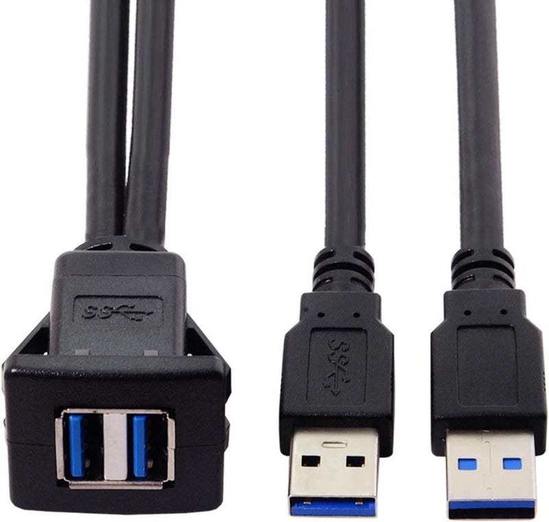 cablecc 1m Waterproof Dual USB 3.0 Extension Latch Mount Car AUX Cable for Dashboard Panel - Image 5