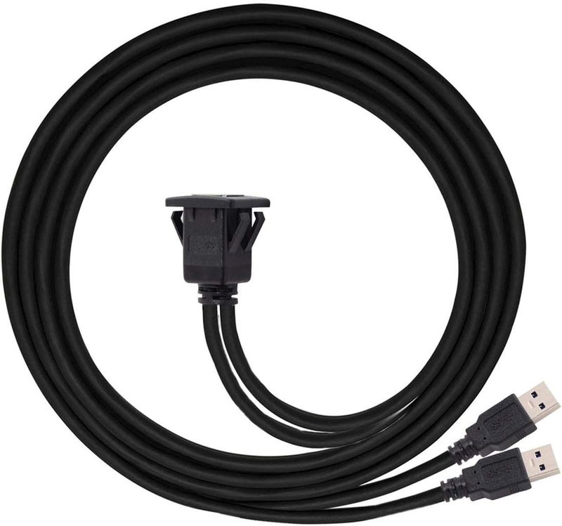 cablecc 1m Waterproof Dual USB 3.0 Extension Latch Mount Car AUX Cable for Dashboard Panel - Image 1