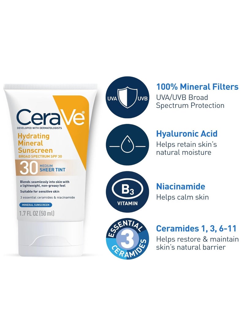 CERA - CeraVe Tinted Sunscreen with SPF 30 | Hydrating Mineral Sunscreen With Zinc Oxide & Titanium Dioxide | Sheer Tint for Healthy Glow | 1.7 Fluid Ounce - Image 1