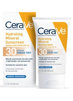 CeraVe Tinted Sunscreen with SPF 30 | Hydrating Mineral Sunscreen With Zinc Oxide & Titanium Dioxide | Sheer Tint for Healthy Glow | 1.7 Fluid Ounce