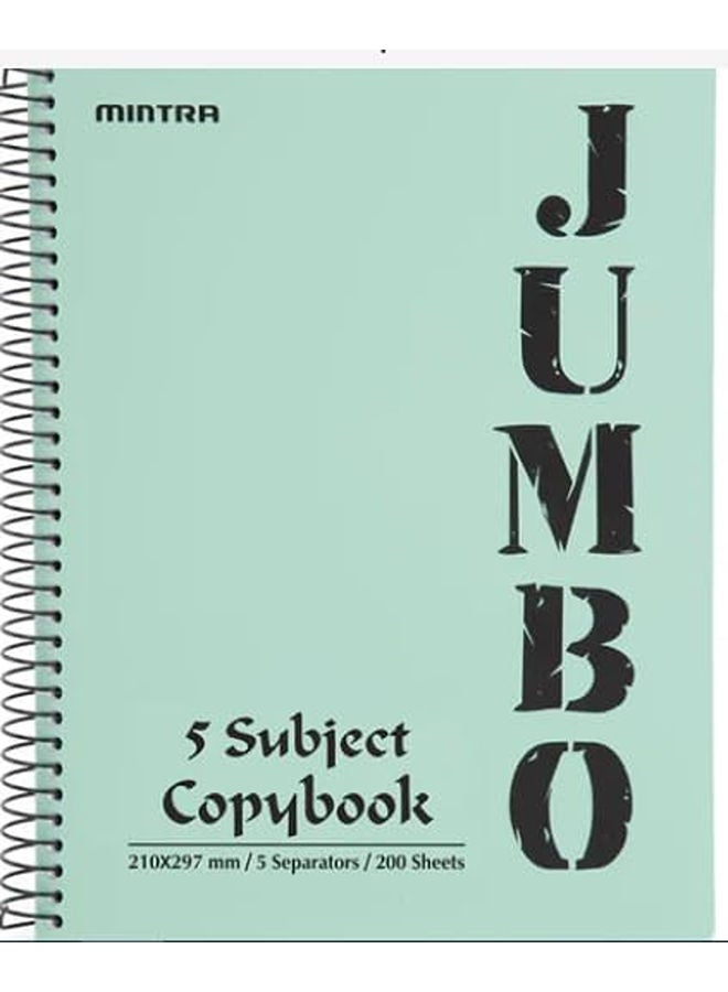 JUMBO A4 Notebook 5 Subjects 200 Sheets-Pastel color- Sage Green