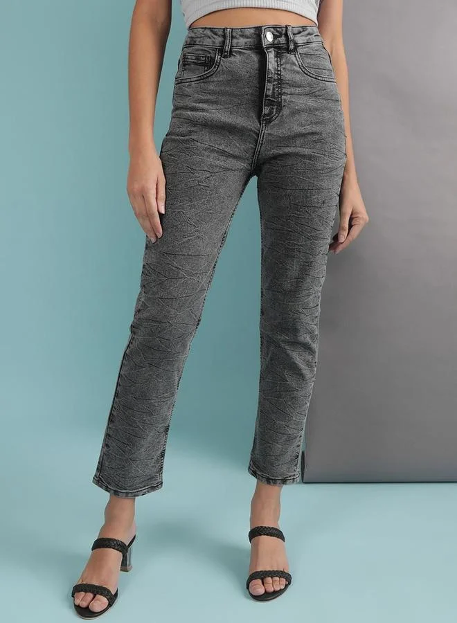 Freehand Freehand Women Grey Straight Fit Acid Washed Jeans
