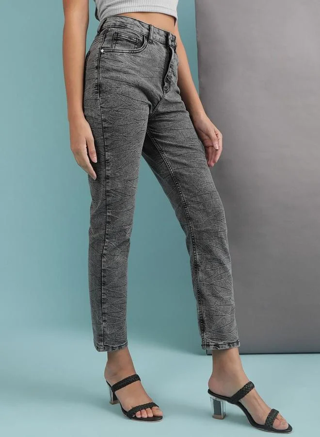 Freehand Freehand Women Grey Straight Fit Acid Washed Jeans