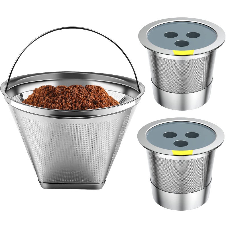 Stainless Steel Reusable Coffee Filter Compatible with Ninja Dual Brew Coffee Maker Reusable Coffee Pods with 4 Cone Coffee Filters Reusable k cups fit for Ninja CFP201 CFP301