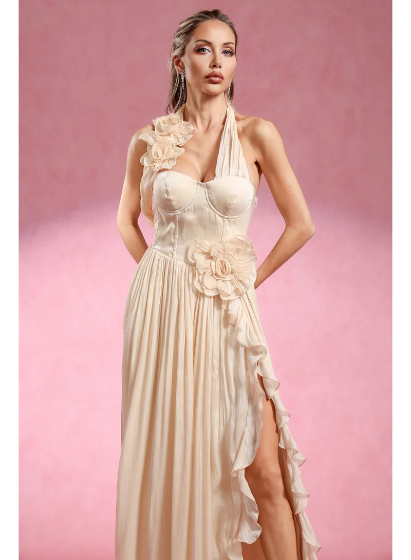 Bella Barnett  Davina Halter Sleeveless Flower Slit Maxi Dress for Women | Best Price UAE