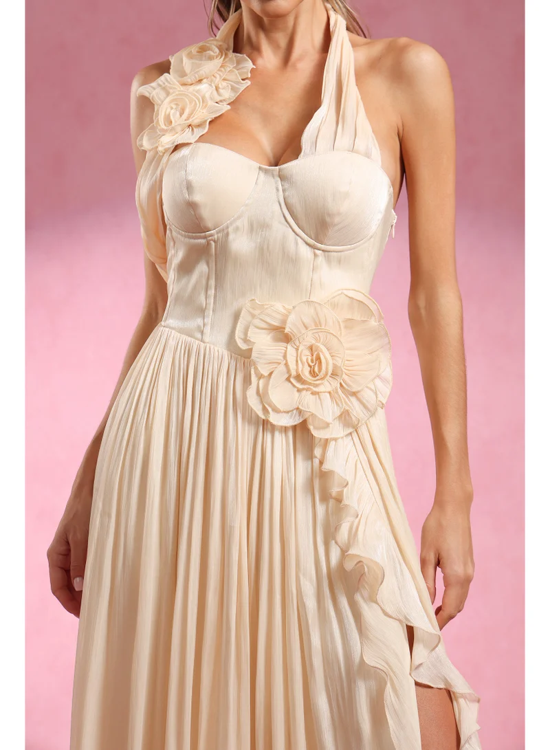 Bella Barnett  Davina Halter Sleeveless Flower Slit Maxi Dress for Women | Best Price UAE