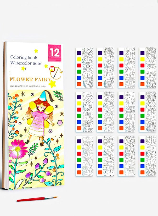 12 Page Flower Fairy Kid's Coloring Book With Brushes And Paint  - Image 1