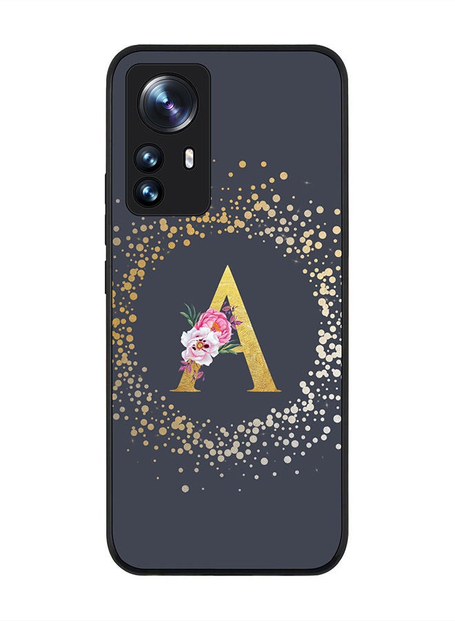 Stylizedd Rugged Black edge case for Xiaomi 12 Pro Slim fit Soft Case Flexible Rubber Edges TPU Gel Thin Cover - Custom Monogram Initial Letter Floral Pattern Alphabet - A (Grey) - Image 1