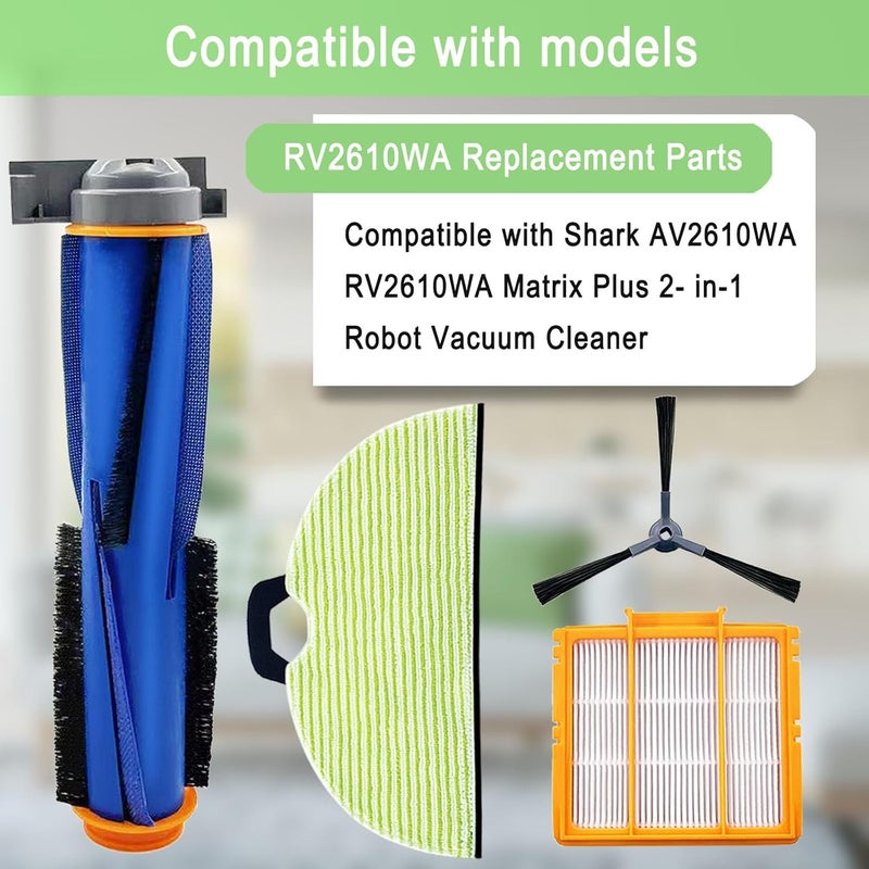 قطع غيار لمكنسة روبوت شارك AV2610WA RV2610WA Matrix Plus 2-في-1، فرشاة رئيسية واحدة، 3 فلاتر، 3 وسادات مسح، 6 فرش جانبية، مرشح أولي واحد، فلتر واحد وفلتر رغوي قبل المحرك وفلتر لباد - Image 2