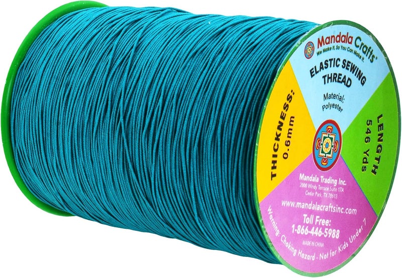 Mandala Crafts Teal Shirring Elastic Thread for Sewing, Knitting, Smocking, and DIY Crafts - 546 Yards 0.6mm Fine Thin Stretch Thread for Sewing Machines - Image 2
