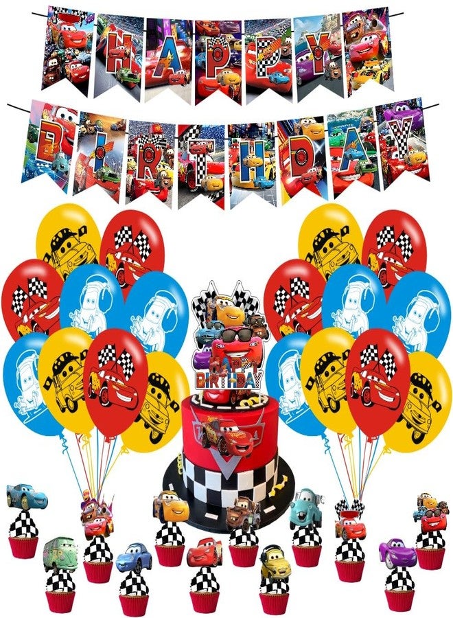 ARHAVI Cars Birthday Decorations Include Happy Birthday Banner, Cake Topper and Cupcake Toppers, Balloons for Cars Theme Party Supplies - Image 2
