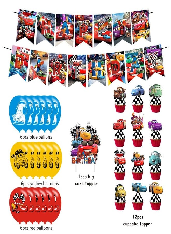 ARHAVI Cars Birthday Decorations Include Happy Birthday Banner, Cake Topper and Cupcake Toppers, Balloons for Cars Theme Party Supplies - Image 4