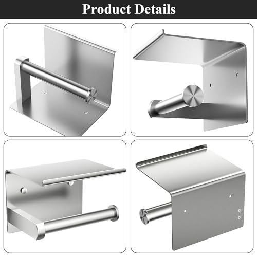 Tindbea Toilet Paper Holder with Phone Shelf, Adhesive or Screw Wall Mount Toilet Tissue Roll Holder, Rustproof & Multifunctional Stainless Steel Bathroom Storage Dispenser (Brushed Nickel) - Image 5