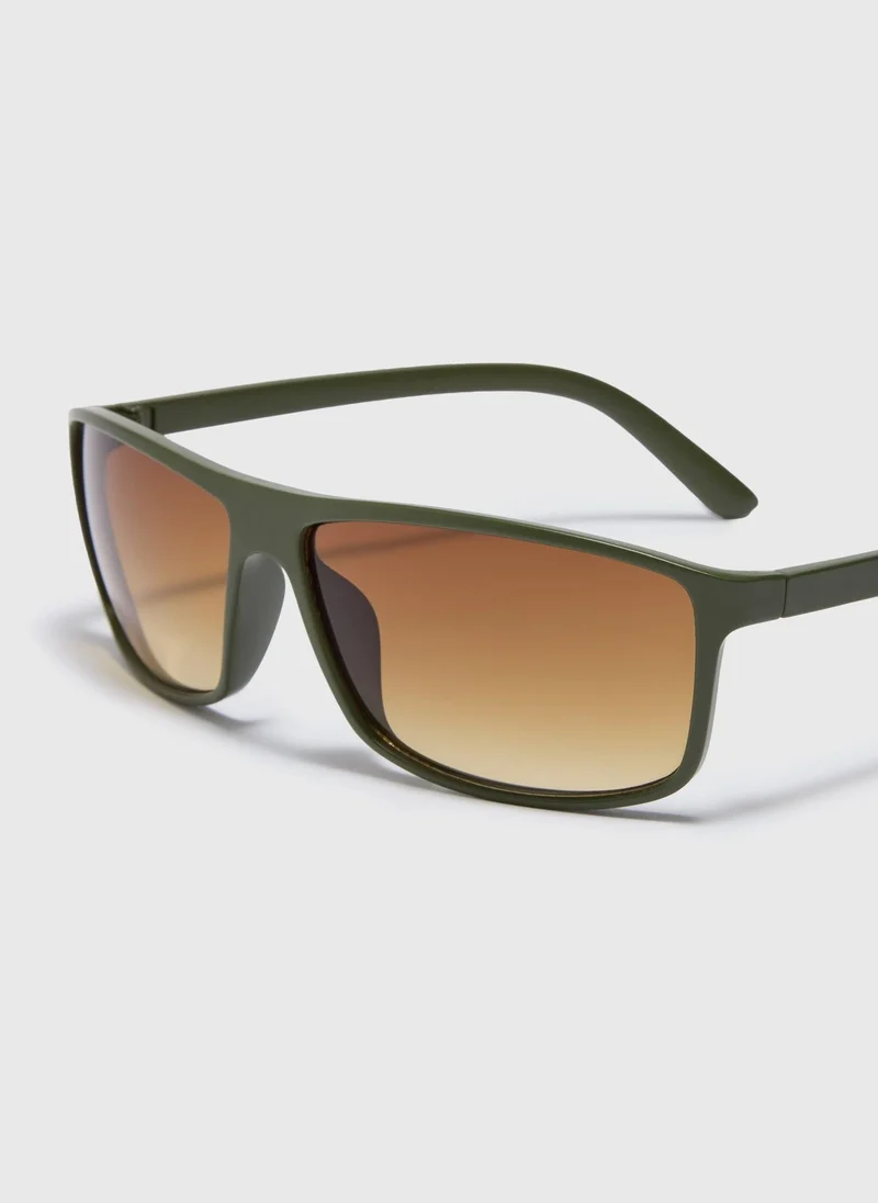 ماتلان Khaki Rectangular Sunglasses