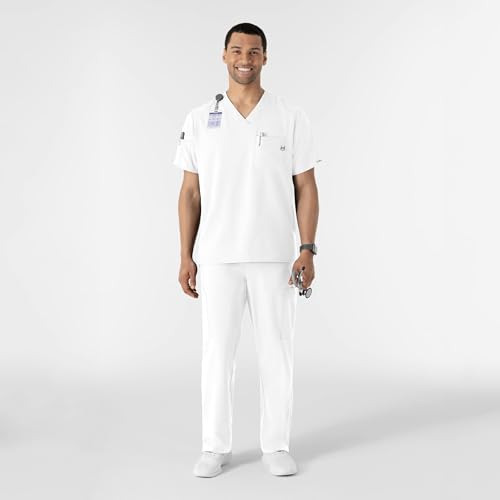 Wink W123 Men's V-Neck Scrub Top with 6 Pockets, White, Large - Image 3
