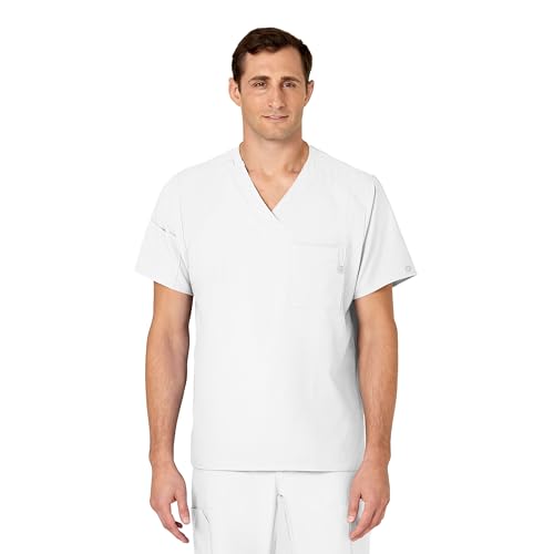 Wink W123 Men's V-Neck Scrub Top with 6 Pockets, White, Large - Image 1
