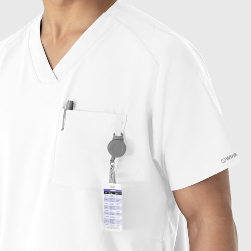 Wink W123 Men's V-Neck Scrub Top with 6 Pockets, White, Large - Image 5