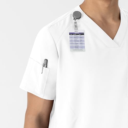 Wink W123 Men's V-Neck Scrub Top with 6 Pockets, White, Large - Image 4