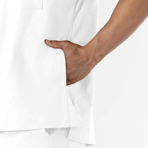 Wink W123 Men's V-Neck Scrub Top with 6 Pockets, White, Large - Image 2