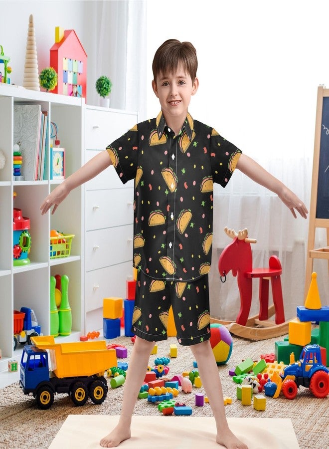 visesunny Toddler Boys 2 Piece Outfit Button Down Shirt and Short Sets Raining Taco Food Boy Summer Outfits for Infant Baby Children Kids - Image 2