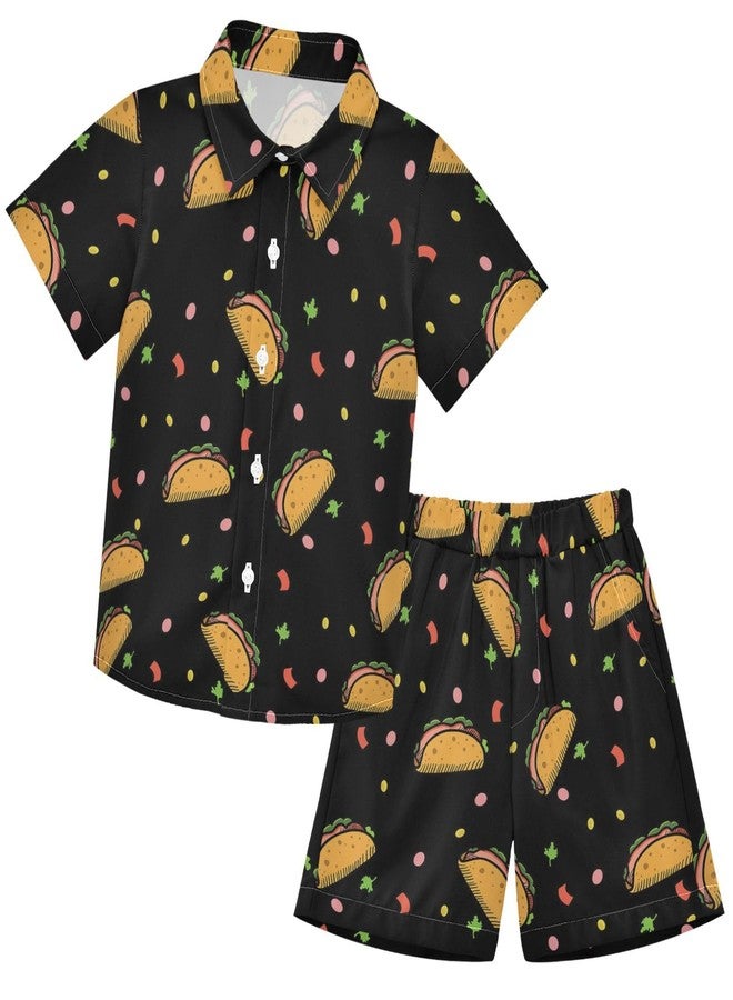 visesunny Toddler Boys 2 Piece Outfit Button Down Shirt and Short Sets Raining Taco Food Boy Summer Outfits for Infant Baby Children Kids - Image 1