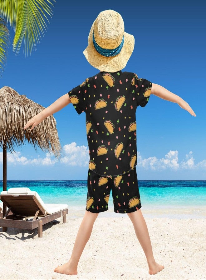 visesunny Toddler Boys 2 Piece Outfit Button Down Shirt and Short Sets Raining Taco Food Boy Summer Outfits for Infant Baby Children Kids - Image 3