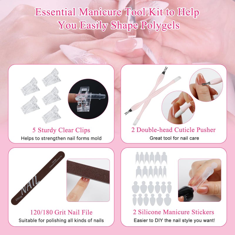 BOMOQING Nail Dual Forms for Poly Gel Set, 12 Styles 12 Sizes Nail Mold Extension Forms, 144Pcs Full Cover False Nail Tips, Duet System with 5pcs Nail Clips Nail Brush Nail Files Cuticle Trimmer - Image 5
