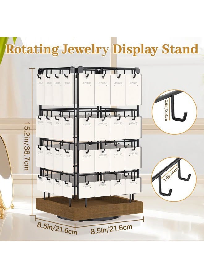 MODOWEY Earring Display Holder Stands, 360 Rotating Earring Organizer for Selling Vendors, 64 Hooks Jewelry Towers Storage for Earring Cards Necklaces Rings (Brown) - Image 2
