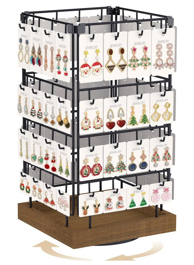MODOWEY Earring Display Holder Stands, 360 Rotating Earring Organizer for Selling Vendors, 64 Hooks Jewelry Towers Storage for Earring Cards Necklaces Rings (Brown) - Image 1