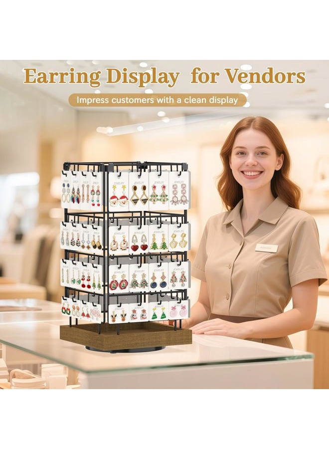 MODOWEY Earring Display Holder Stands, 360 Rotating Earring Organizer for Selling Vendors, 64 Hooks Jewelry Towers Storage for Earring Cards Necklaces Rings (Brown) - Image 5