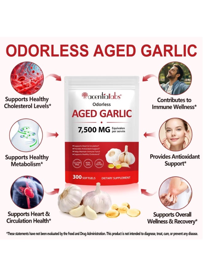 Acentiallabs 300 Pcs Aged Garlic Extract Capsules 7500mg Odorless Organic Aged Garlic Supplement for Heart, Traditional Herbal Support, 2-Year Matured for Overall Wellness, Non-GMO, Gluten Free - Image 3