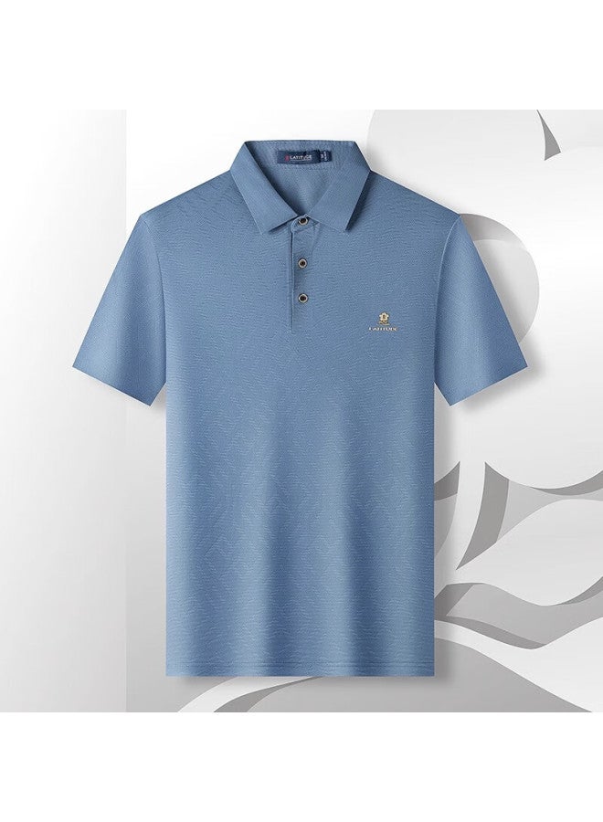 Montagut Summer Men'S Short-Sleeve Polo Shirt, Collared, Cool And Breathable, Middle-Aged And Elderly T-Shirt, Gray-Blue, L/50 - Image 1