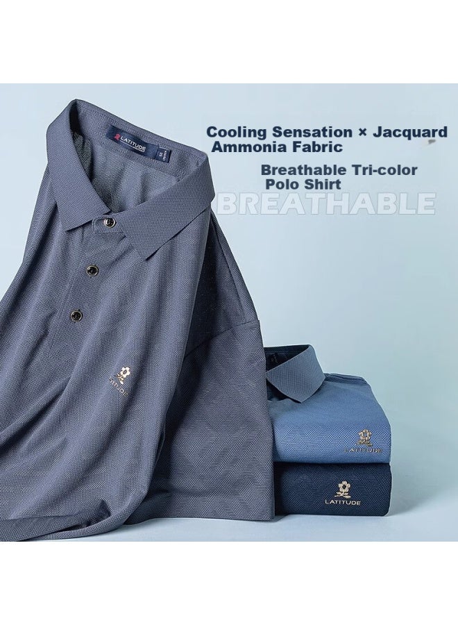 Montagut Summer Men'S Short-Sleeve Polo Shirt, Collared, Cool And Breathable, Middle-Aged And Elderly T-Shirt, Gray-Blue, L/50 - Image 2