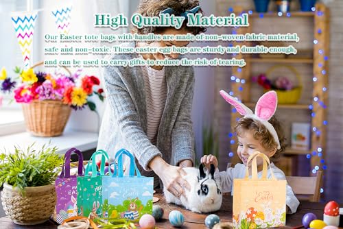 Jaywayang 4Pcs Happy Easter Gift Bags, Easter Non-woven Bags with Handle, Reusable Goodie Bags for Kids, Rabbit Bunny Treat Bags, Party Supplies. - Image 3